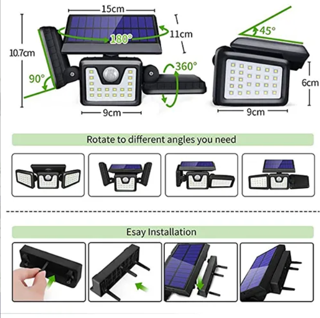 FALCON H9™ Reflector Solar LED 3 Cabezas con Sensor de Movimiento ☀️💡