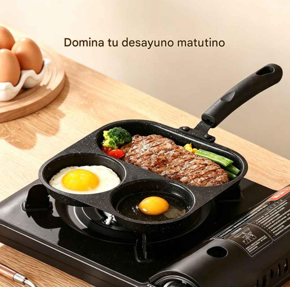 Sartén 3 en 1 de Hierro Fundido Antiadherente para Desayuno🍳🥩🥞