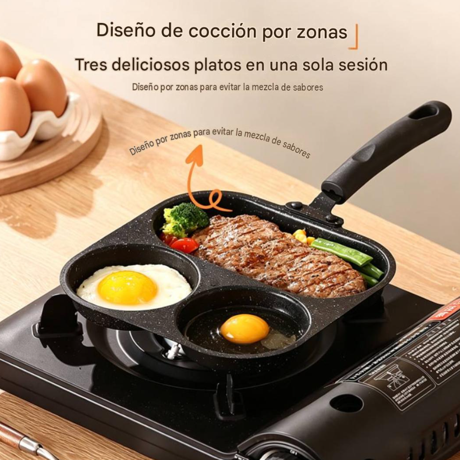 Sartén 3 en 1 de Hierro Fundido Antiadherente para Desayuno🍳🥩🥞