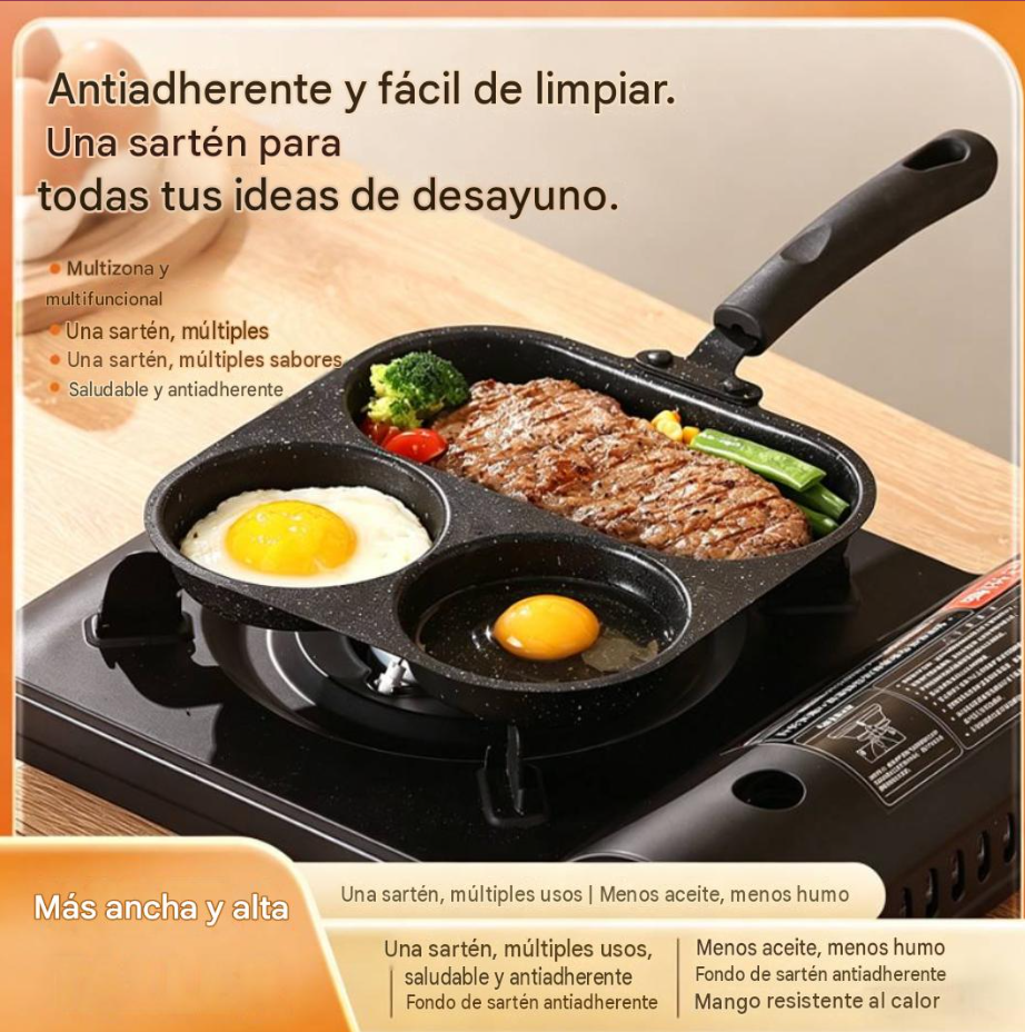 Sartén 3 en 1 de Hierro Fundido Antiadherente para Desayuno🍳🥩🥞