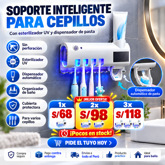 🪥 Esterilizador Inteligente UV para Cepillos+ Dispensador de Pasta
