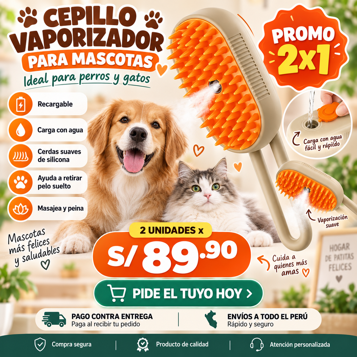 🐾 Cepillo Vaporizador para mascotas | 2X1 🐶🐱