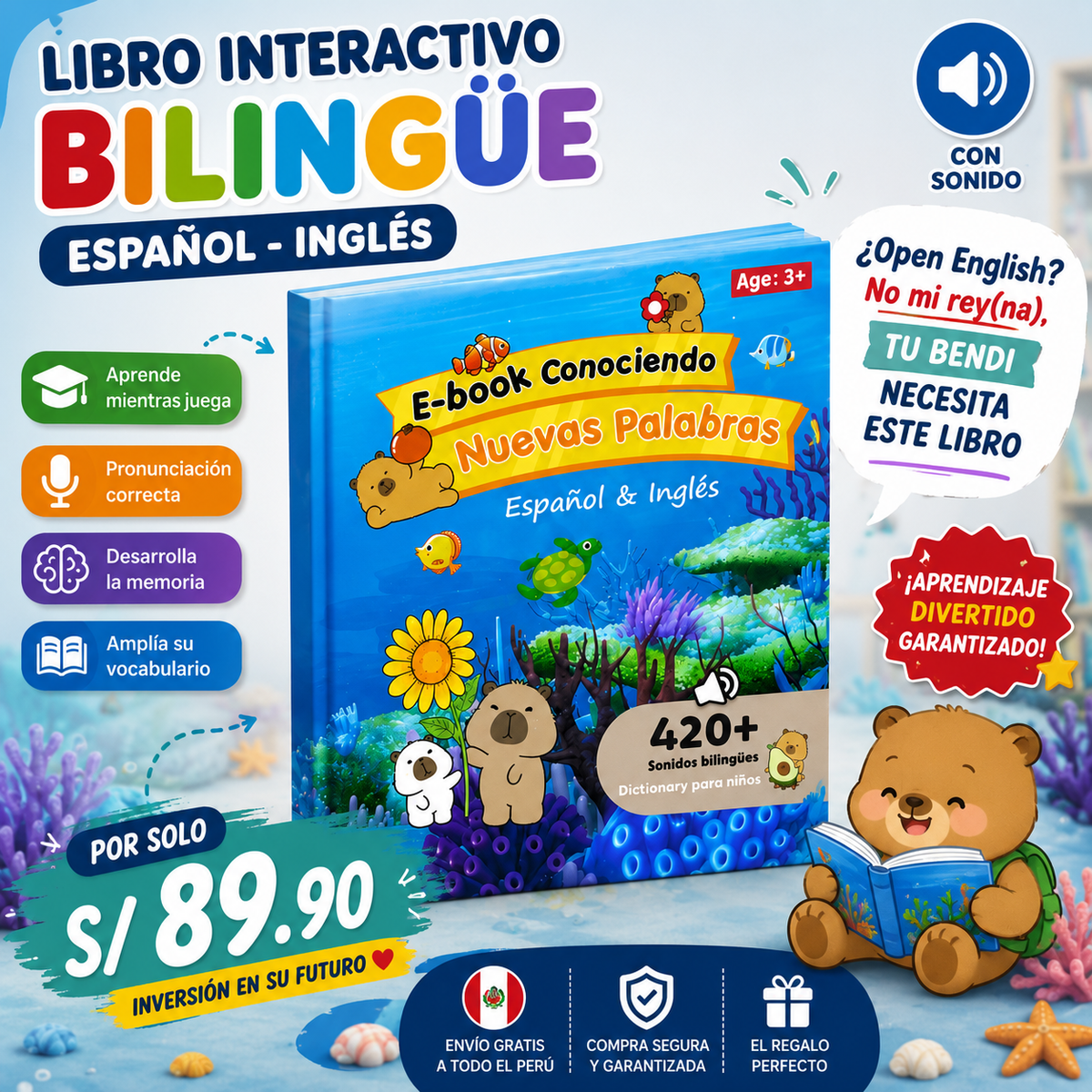 Libro Interactivo Bilingüe Kids™ - Aprendizaje con Audio en Español e Inglés 📖🔊